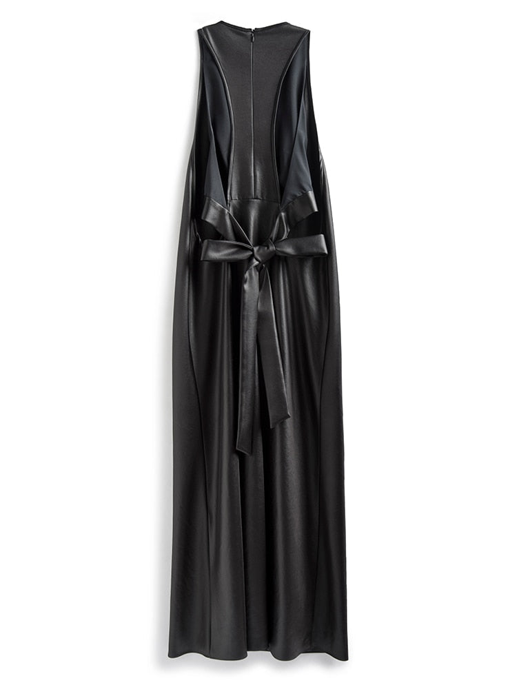 Tomei Back Ribbon Tie Leather Dress