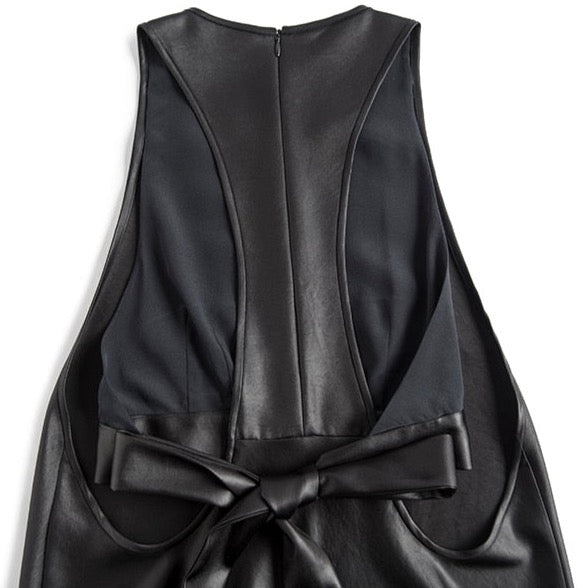 Tomei Back Ribbon Tie Leather Dress