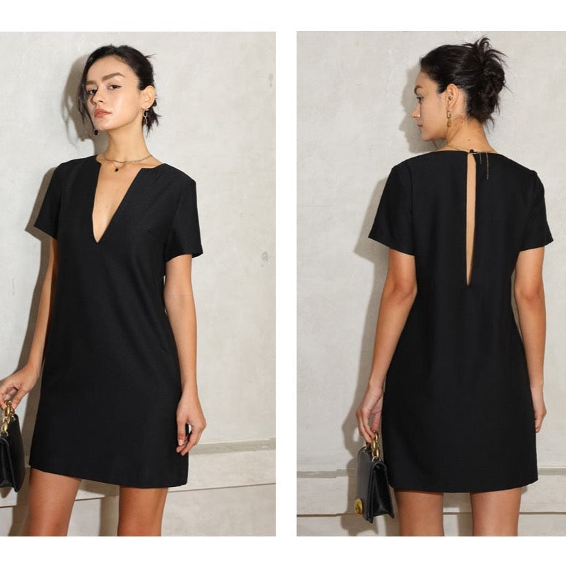 Vanessa V-Neck Solid Tunic Mini Dress