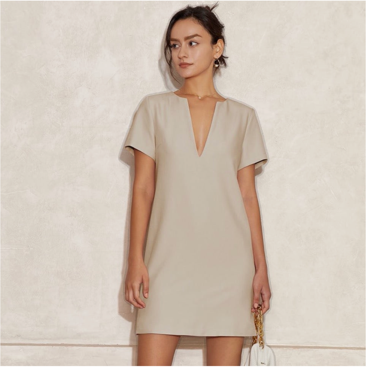 Vanessa V-Neck Solid Tunic Mini Dress