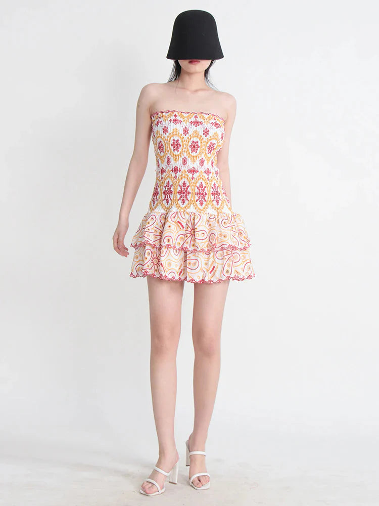 Vianca Strapless Eyelet Mini Dresses