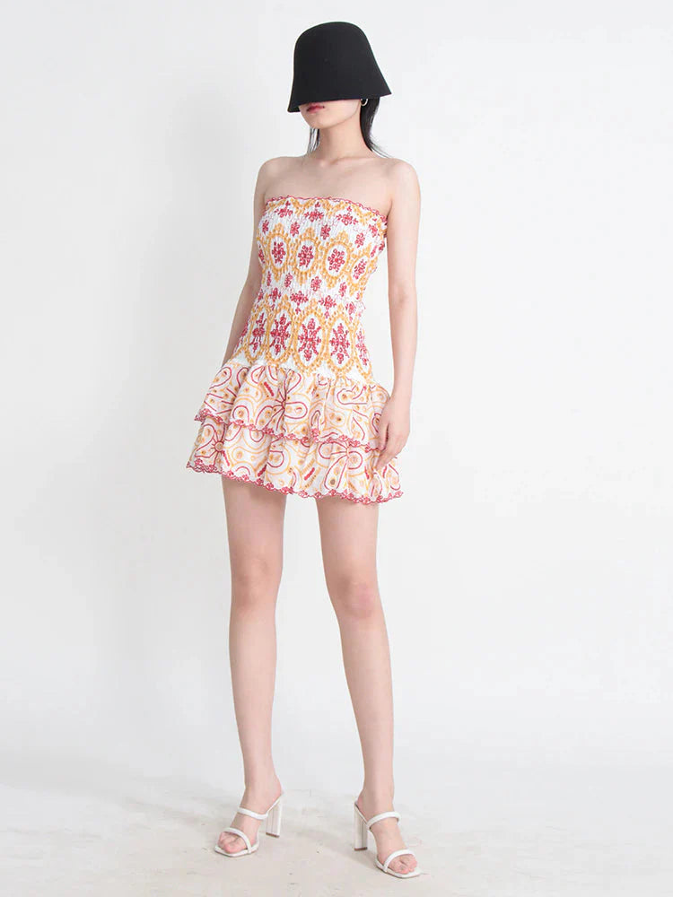 Vianca Strapless Eyelet Mini Dresses