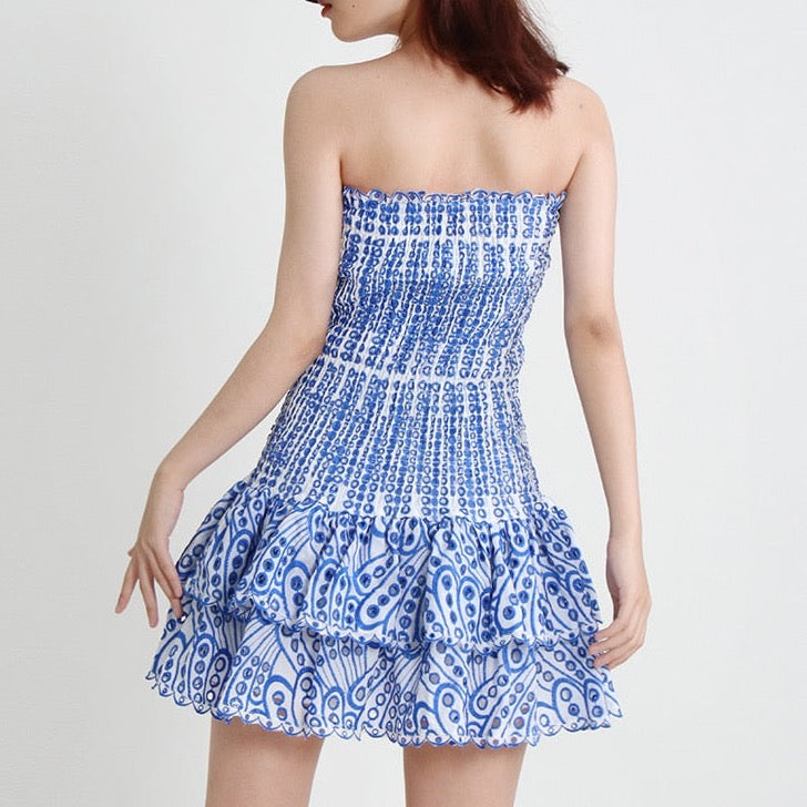 Vianca Strapless Eyelet Mini Dresses