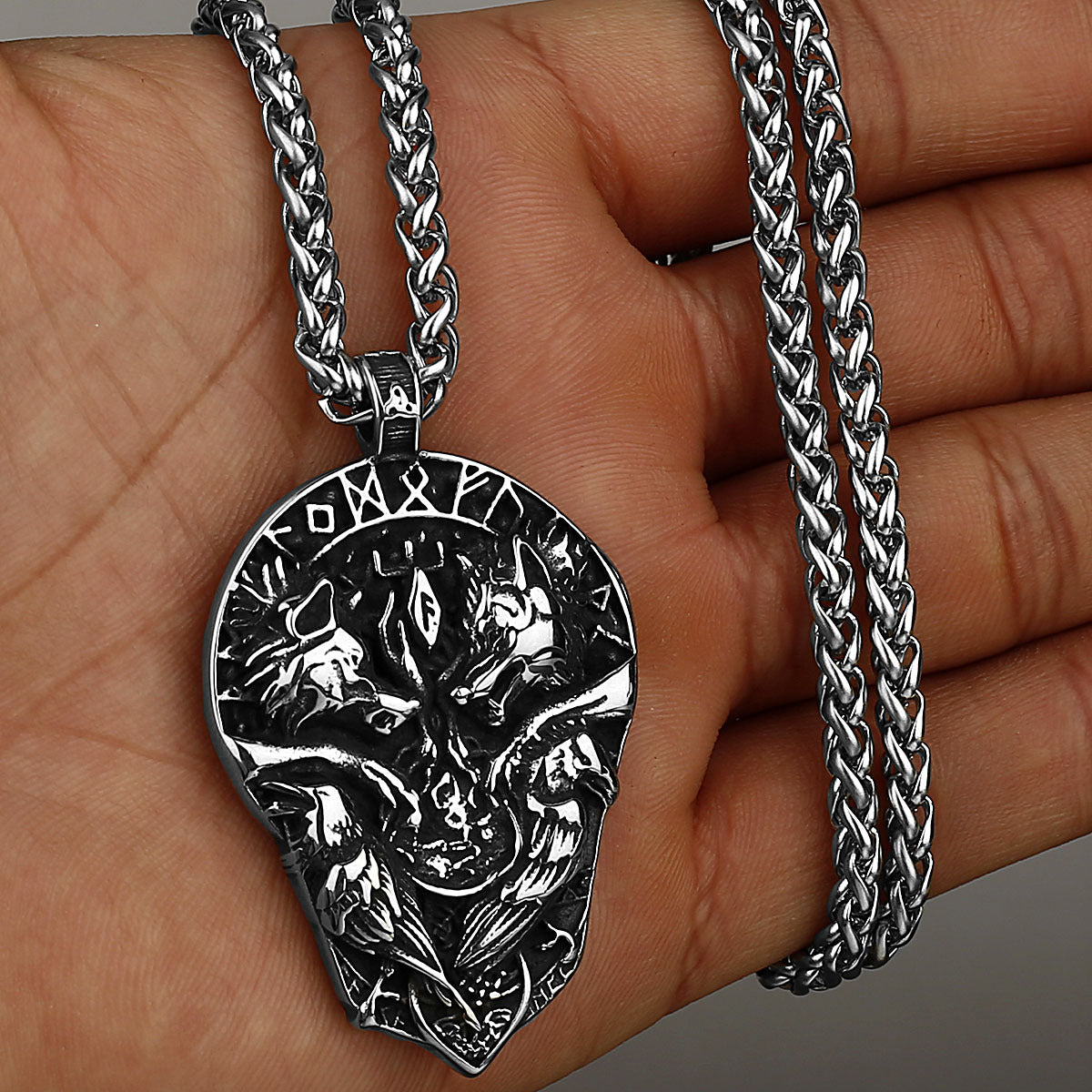 Viking Double Wolf Rune Not Necklace