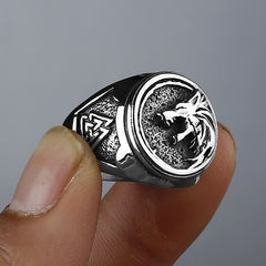 Viking Warrior Wolf Head Rune Ring