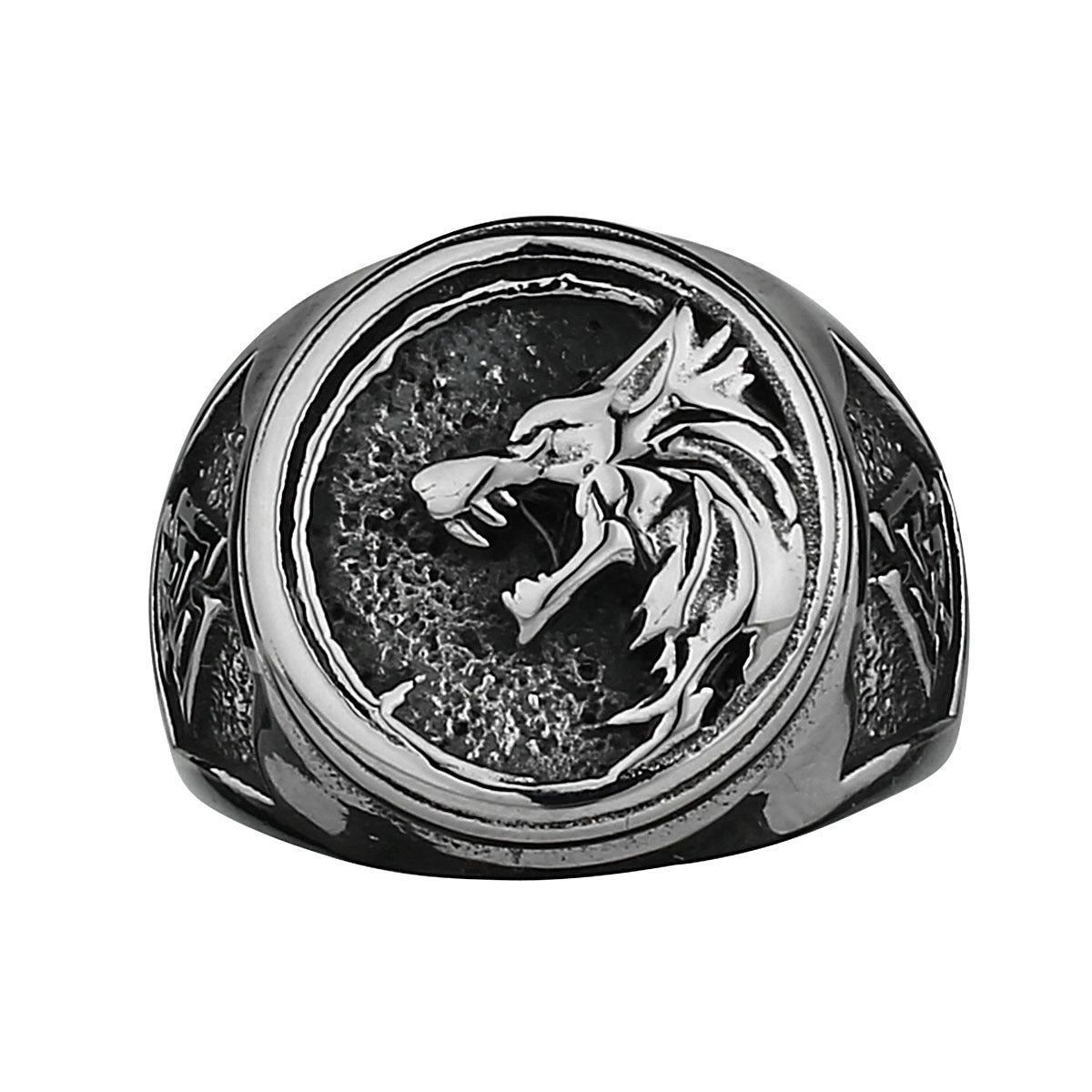 Viking Warrior Wolf Head Rune Ring