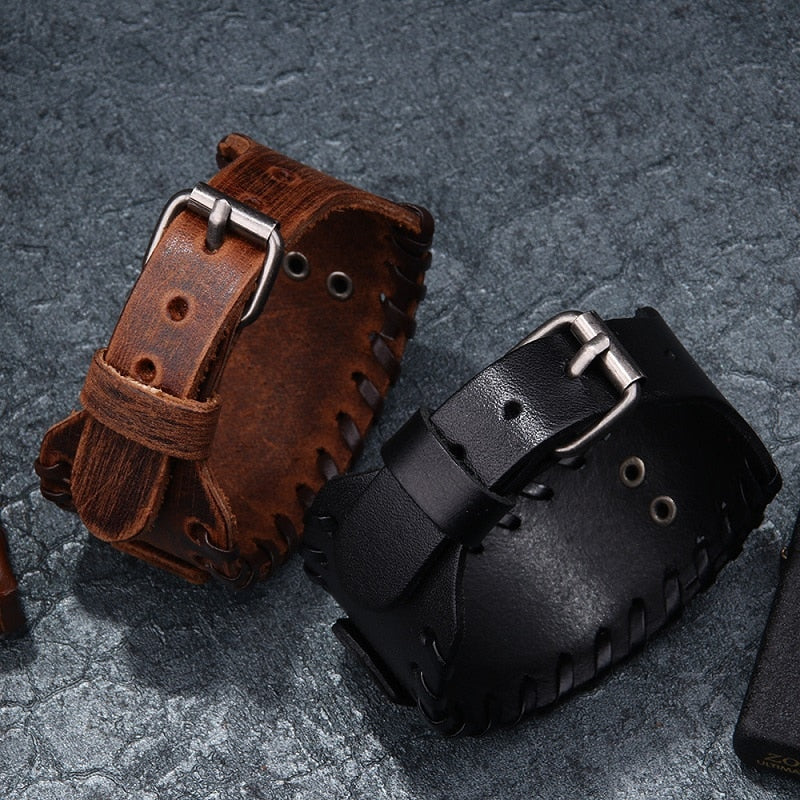 Viking Wolf Head Leather Bracelet