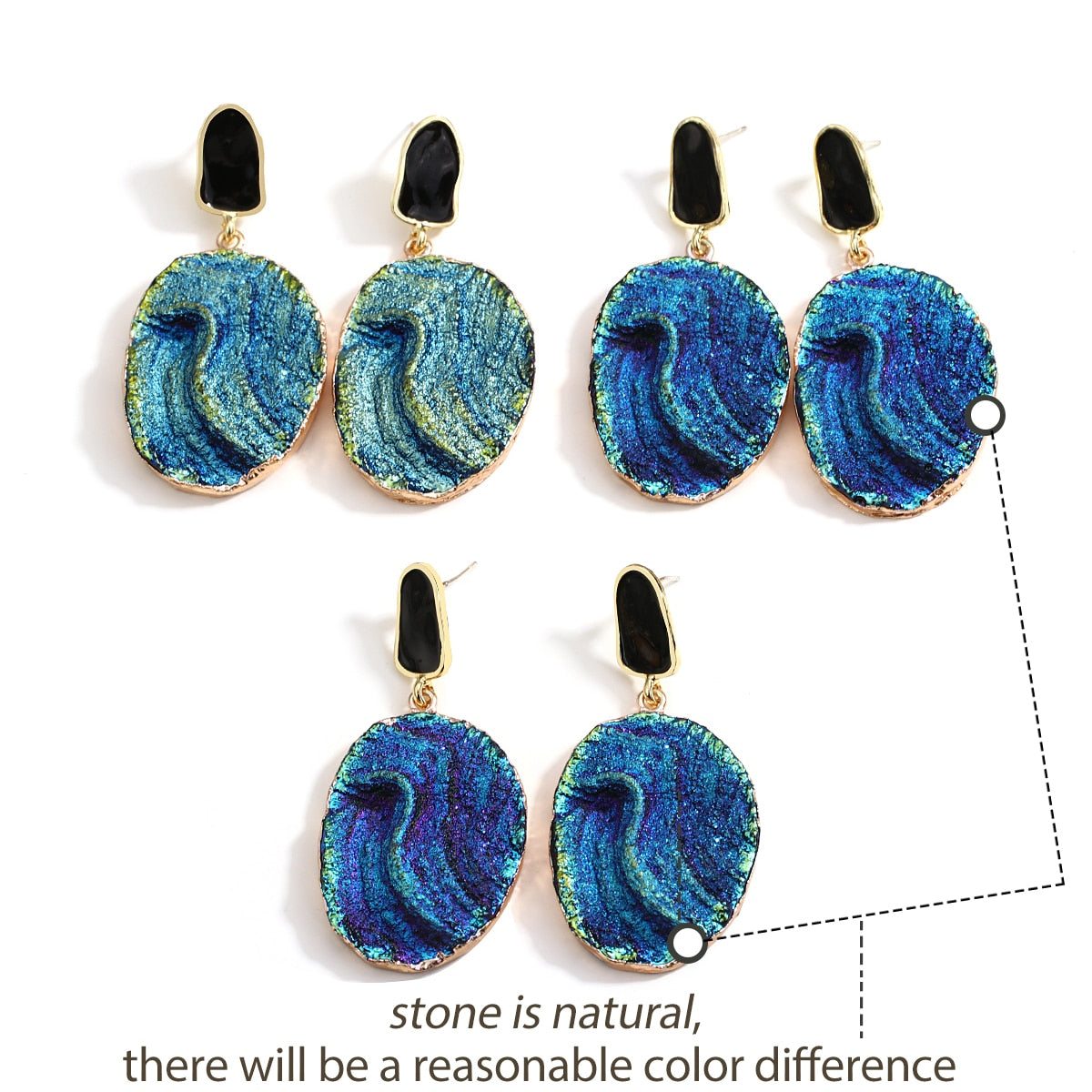 Vintage Blue Gemstone Resin Pendant Earrings