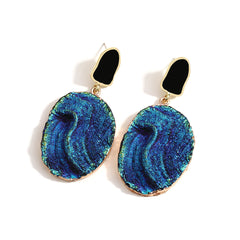 Vintage Blue Gemstone Resin Pendant Earrings