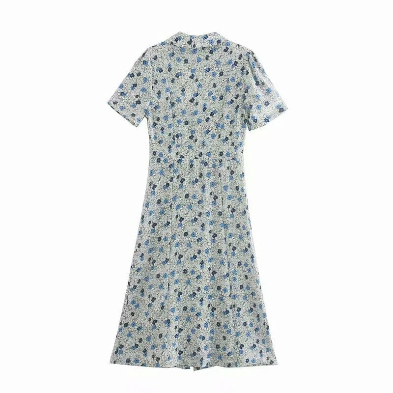 Violas Retro Floral Chiffon Midi Dress