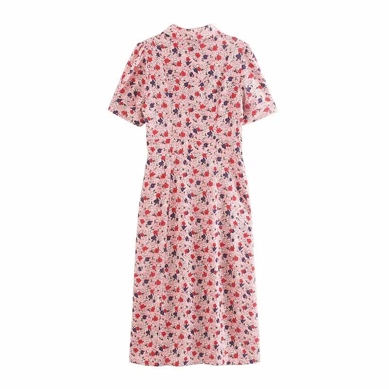 Violas Retro Floral Chiffon Midi Dress