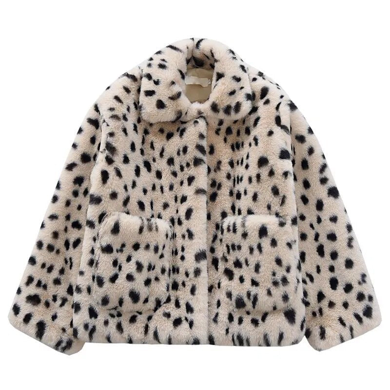 Zaya Faux Snow Leopard Plush Fur Jacket