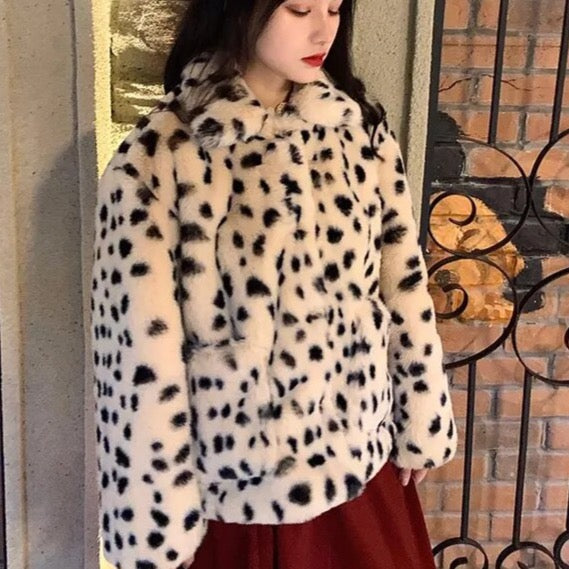 Zaya Faux Snow Leopard Plush Fur Jacket