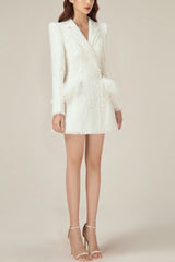 Korea Calista Feather Sequined Mini Dress-White