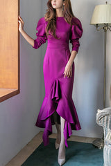 Korea Bianca Long Sleeve Fishtail Midi Dress