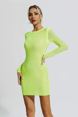 April Fluorescent Green Crystal Mini Dress