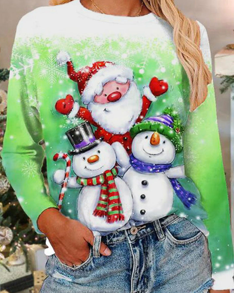 Christmas Casual Crew Neck Long Sleeve T-Shirt Top