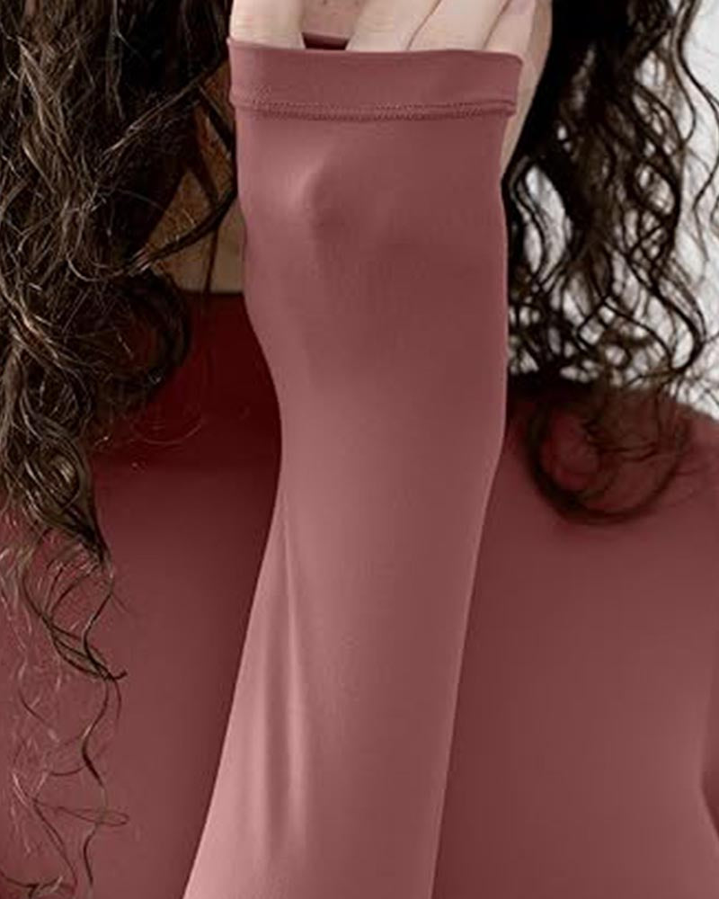 Fall/Winter Solid Color Slim-Fit Jumpsuit With Long Sleeves And High Neck