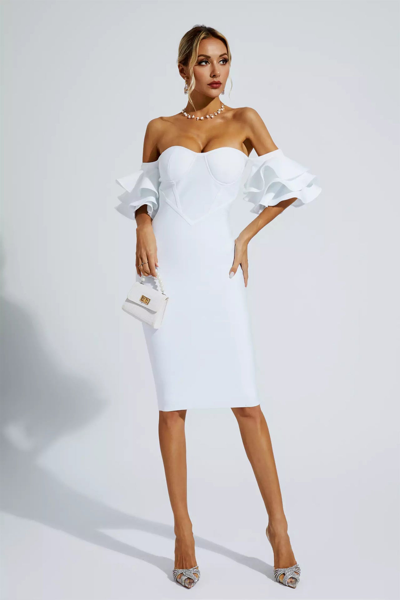 Maelle Bandage Midi Dress-White