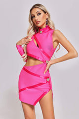 Nude One Shoulder Cutout Mini Bandage Dress - Pink