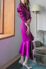 Korea Bianca Long Sleeve Fishtail Midi Dress