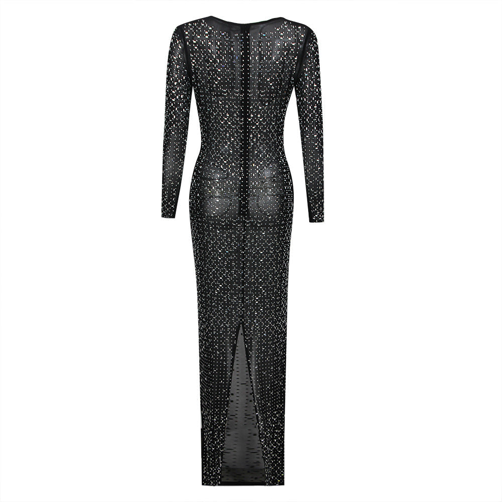 Natalie Sequined Maxi Dress-Black