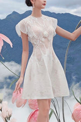 Korea Astrid Flower Lace Mini Dress-White