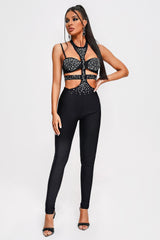 Poppy Diamante Bandage Jumpsuit-Black