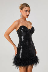 Astrid Chestless Sequin Dress-Black