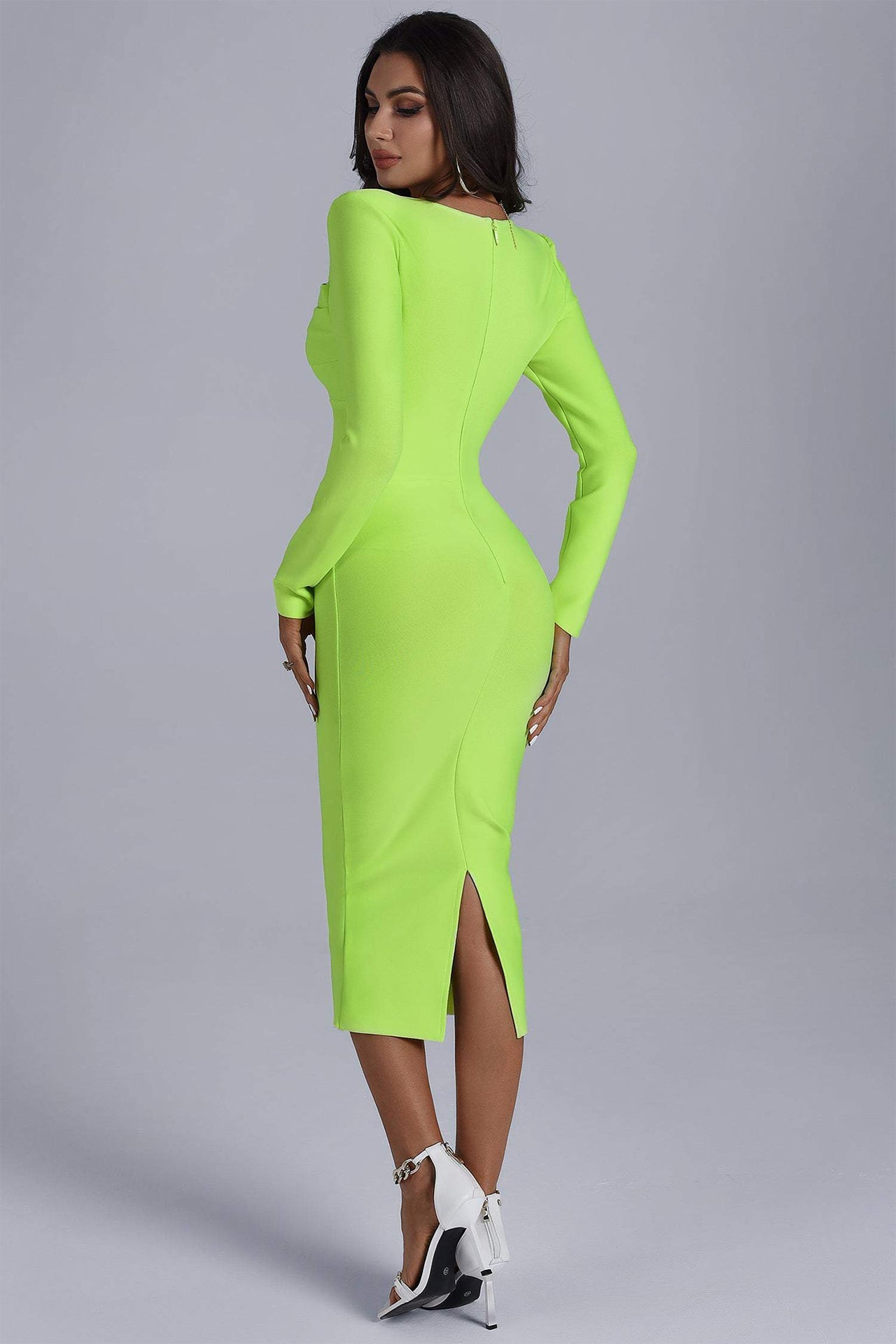 Cyra Square Neck Midi Bandage Dress-Green