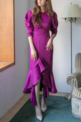 Korea Bianca Long Sleeve Fishtail Midi Dress