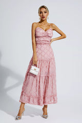 Salma Jacquard Maixi Dress-Pink