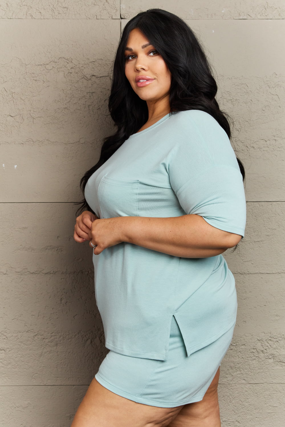 Zenana In The Moment Plus Size Lounge Set in Light Green