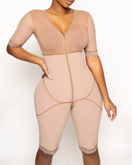 Full Body Bipper Bodysuit With Sleeves One-piece Postpartum Shapewear For Women Chest Cupport Hip Shaping Tummy Control Bodysuit-curvy-faja