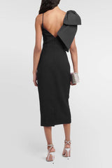 Delia Bow Slip Midi Dress-Black