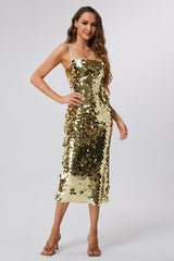 Sequined Midi Dress-Gold