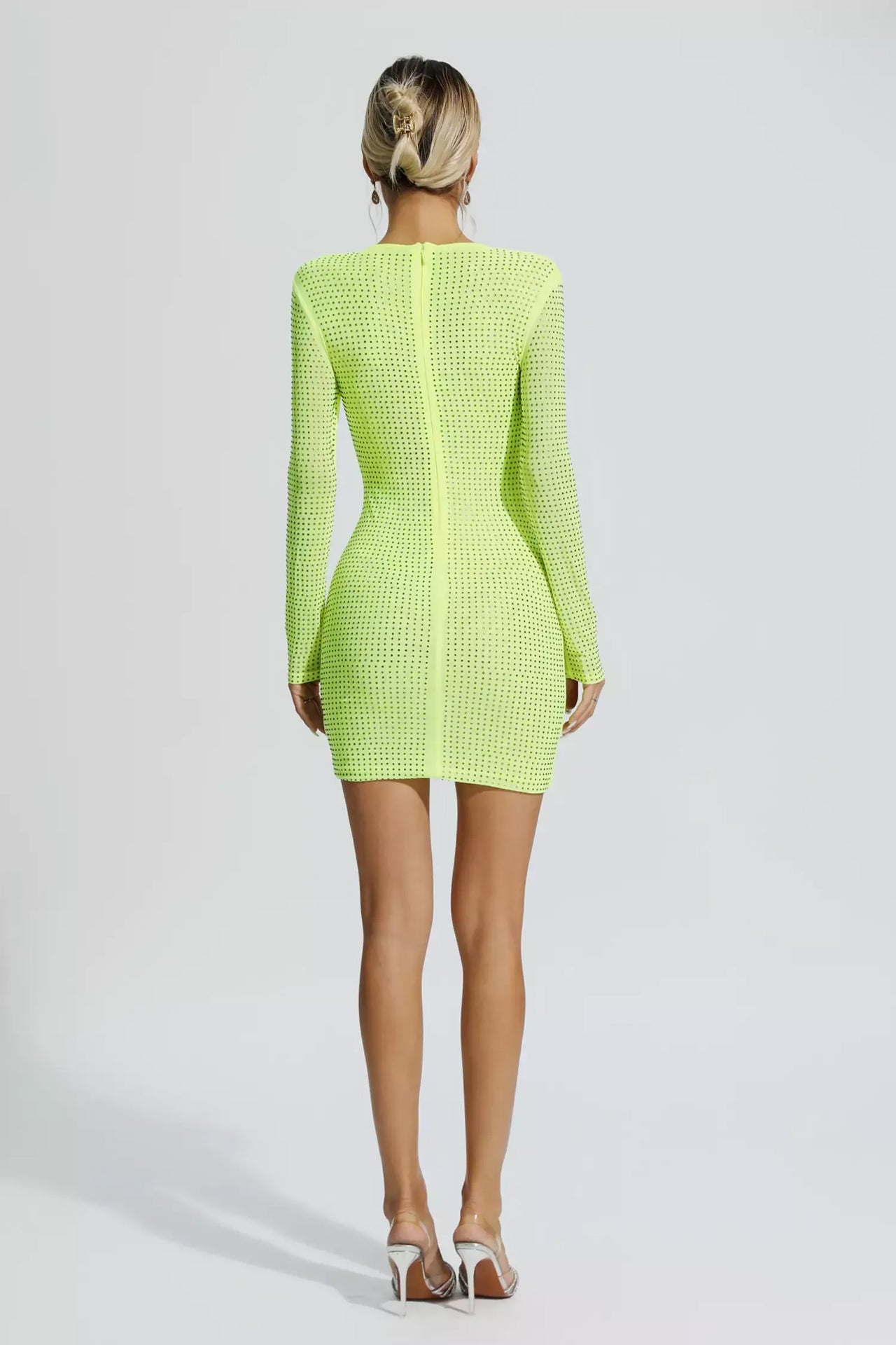 April Fluorescent Green Crystal Mini Dress