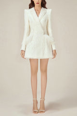 Korea Calista Feather Sequined Mini Dress-White