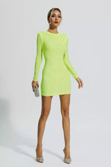 April Fluorescent Green Crystal Mini Dress