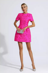 Katherine Jacquard Floral Mini Dress-Pink