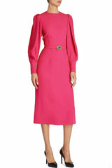 Raquel Long Sleeved Midi Dress-Hot Pink