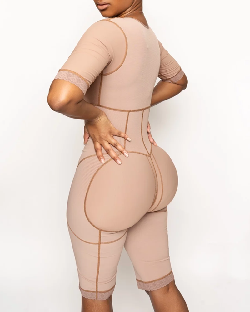 Full Body Bipper Bodysuit With Sleeves One-piece Postpartum Shapewear For Women Chest Cupport Hip Shaping Tummy Control Bodysuit-curvy-faja