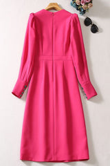 Raquel Long Sleeved Midi Dress-Hot Pink