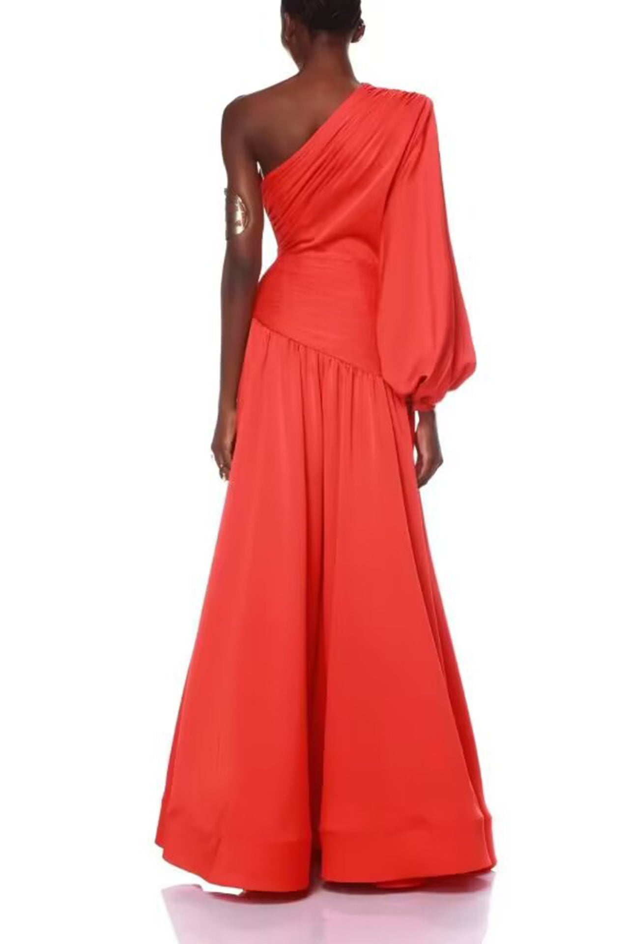 Gemma One Shoulder Long Sleeved Dress-Red