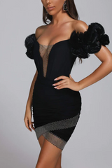 Jolie Off Shoulder Mini Bandage Dress-Black