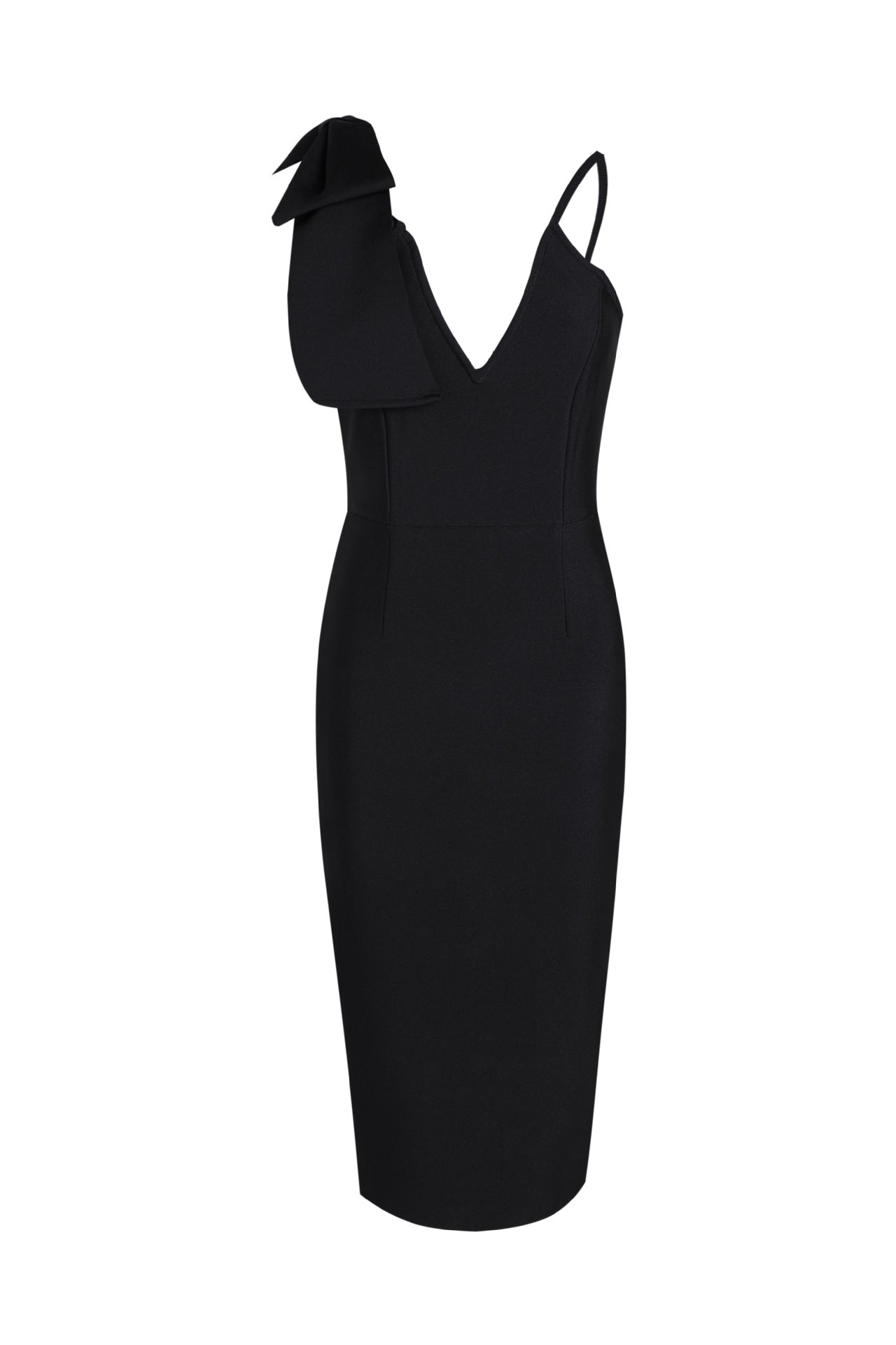 Delia Bow Slip Midi Dress-Black