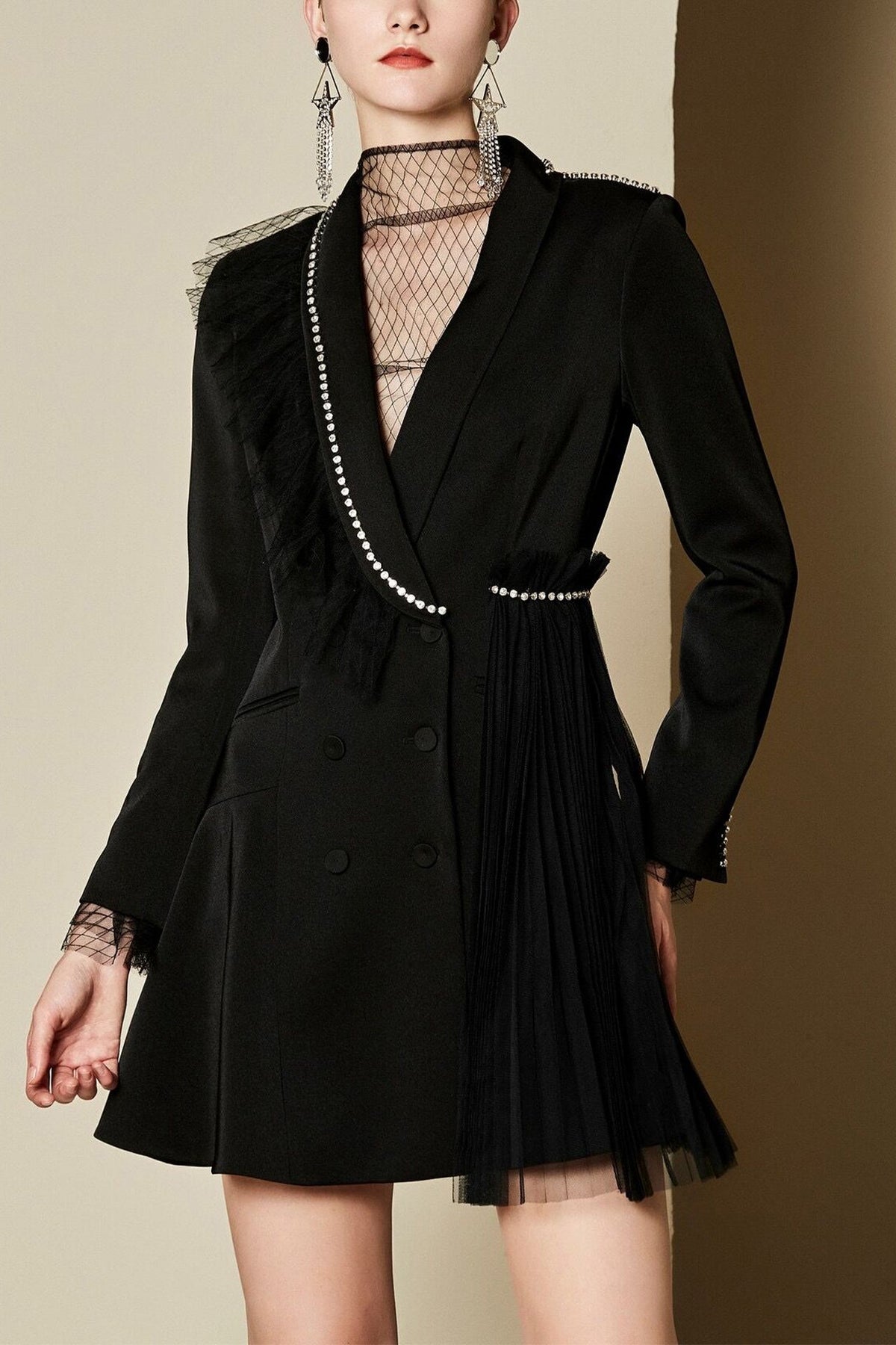 Korea Calla Long Sleeve Suit Dress-Black