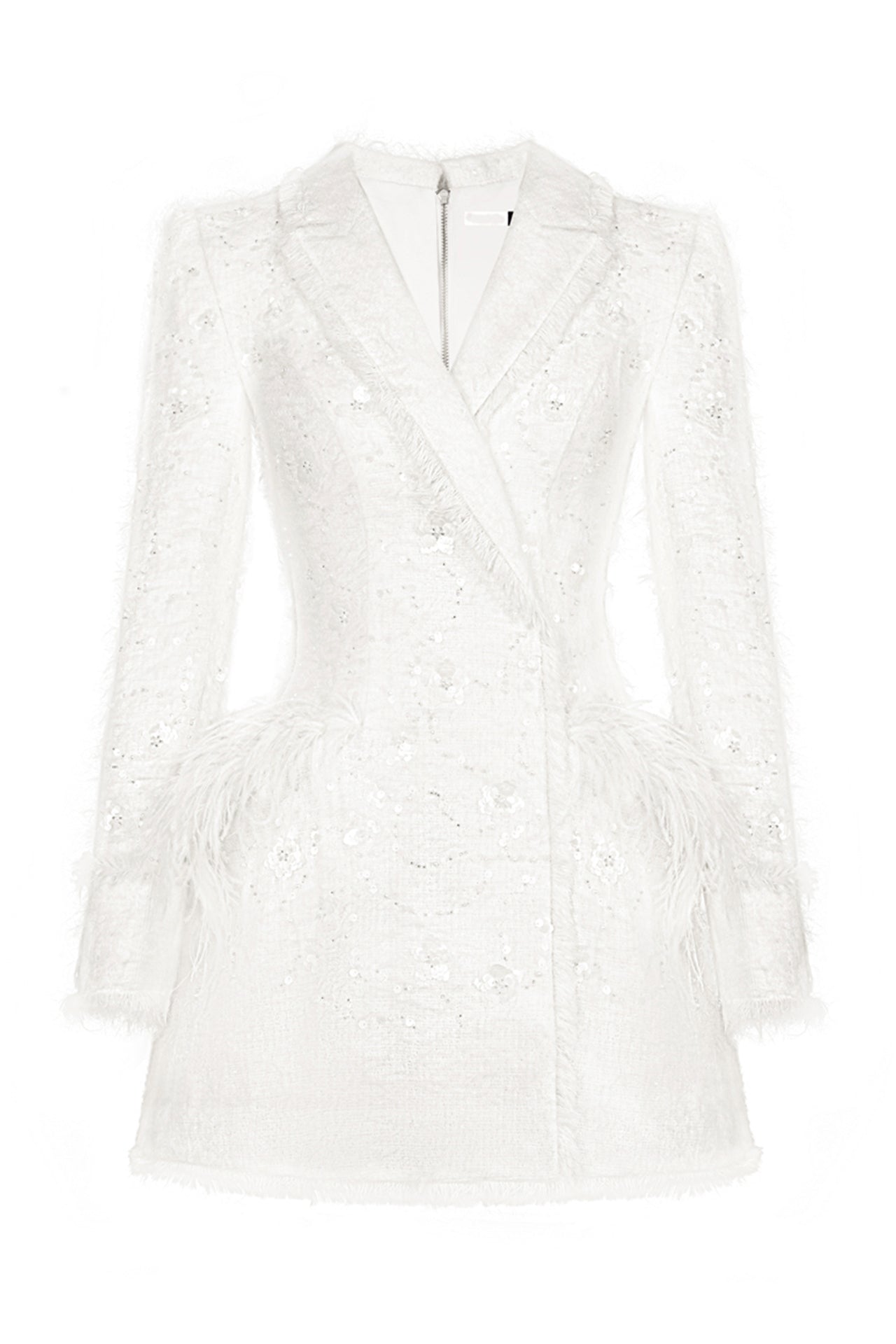 Korea Calista Feather Sequined Mini Dress-White