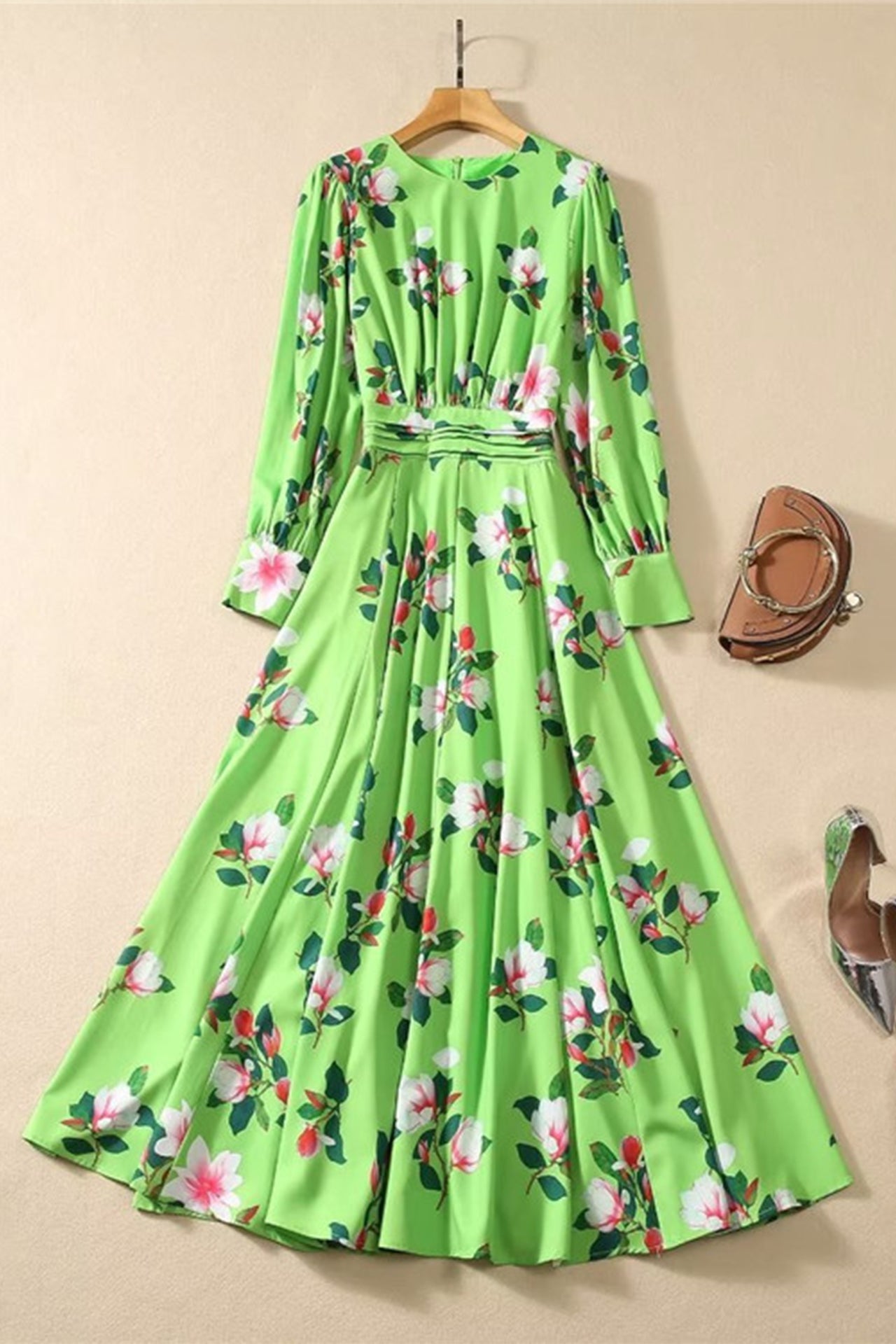Aurora Long Sleeve Printed Dress-Green
