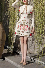 Korea Ruby Lace Embroidery Mini Dress